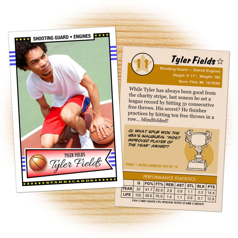 Basketball card template from Starr Cards Basketball Card Maker.