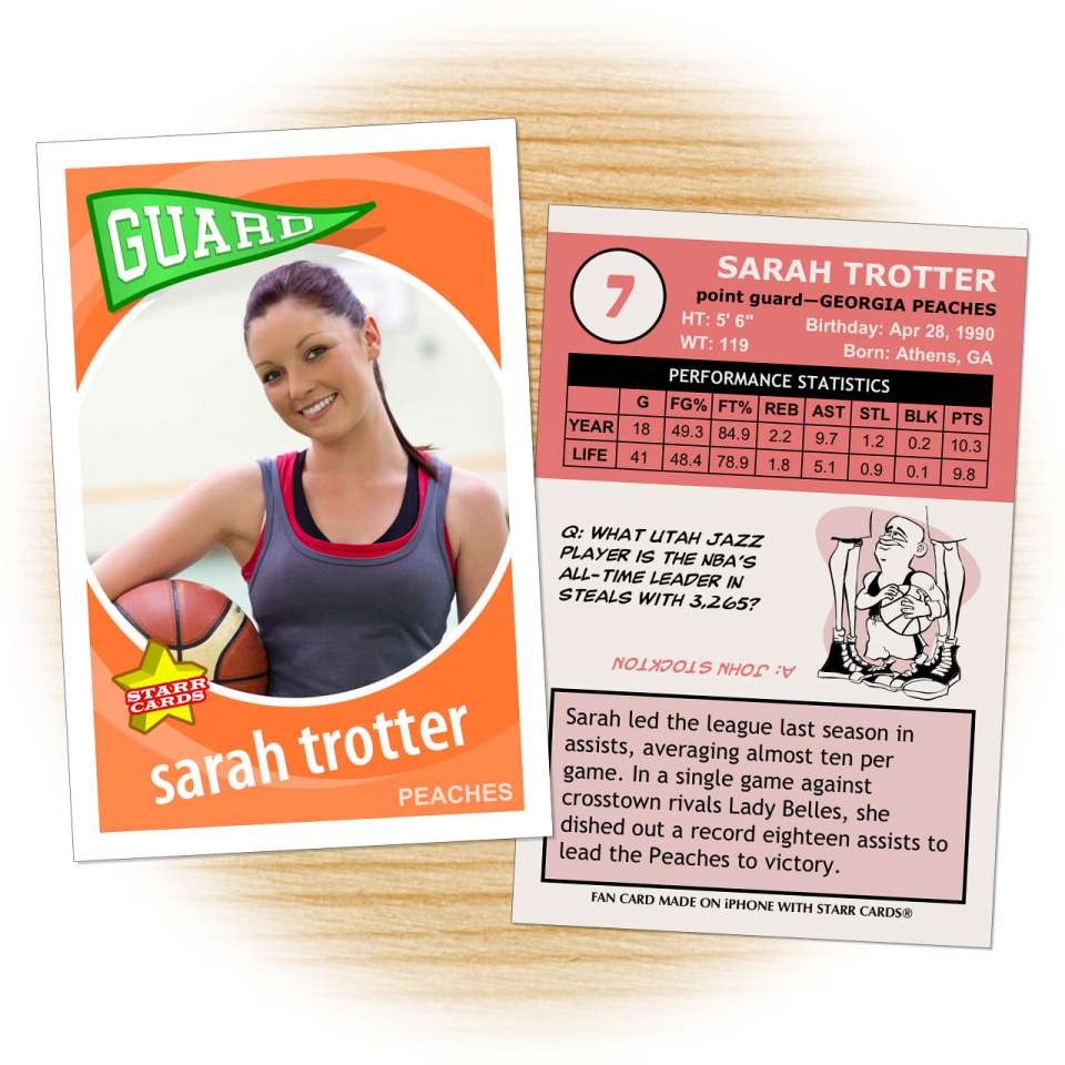 Basketball card template from Starr Cards Basketball Card Maker.